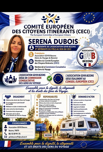 Bienvenue sur le site de l’Association GDVB Bezons  Au service de la communauté des gens du voyage, notre association vous accompagne dans vos démarches et vous apporte écoute, conseils et soutien.  Nous vous aidons notamment pour : • CAF • RSA • France Travail • Dossiers MDPH • Dossiers administratifs • Logement, santé, travail et scolarité  📞 Secrétariat : 06 41 44 59 69  🕘 Du lundi au vendredi : 9h à 12h et de 14h à 16h30